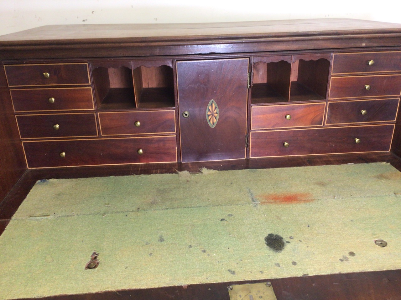 A Victorian mahogany secretaire chest with brass handles. With drop down drawer to interior inlaid - Image 2 of 9