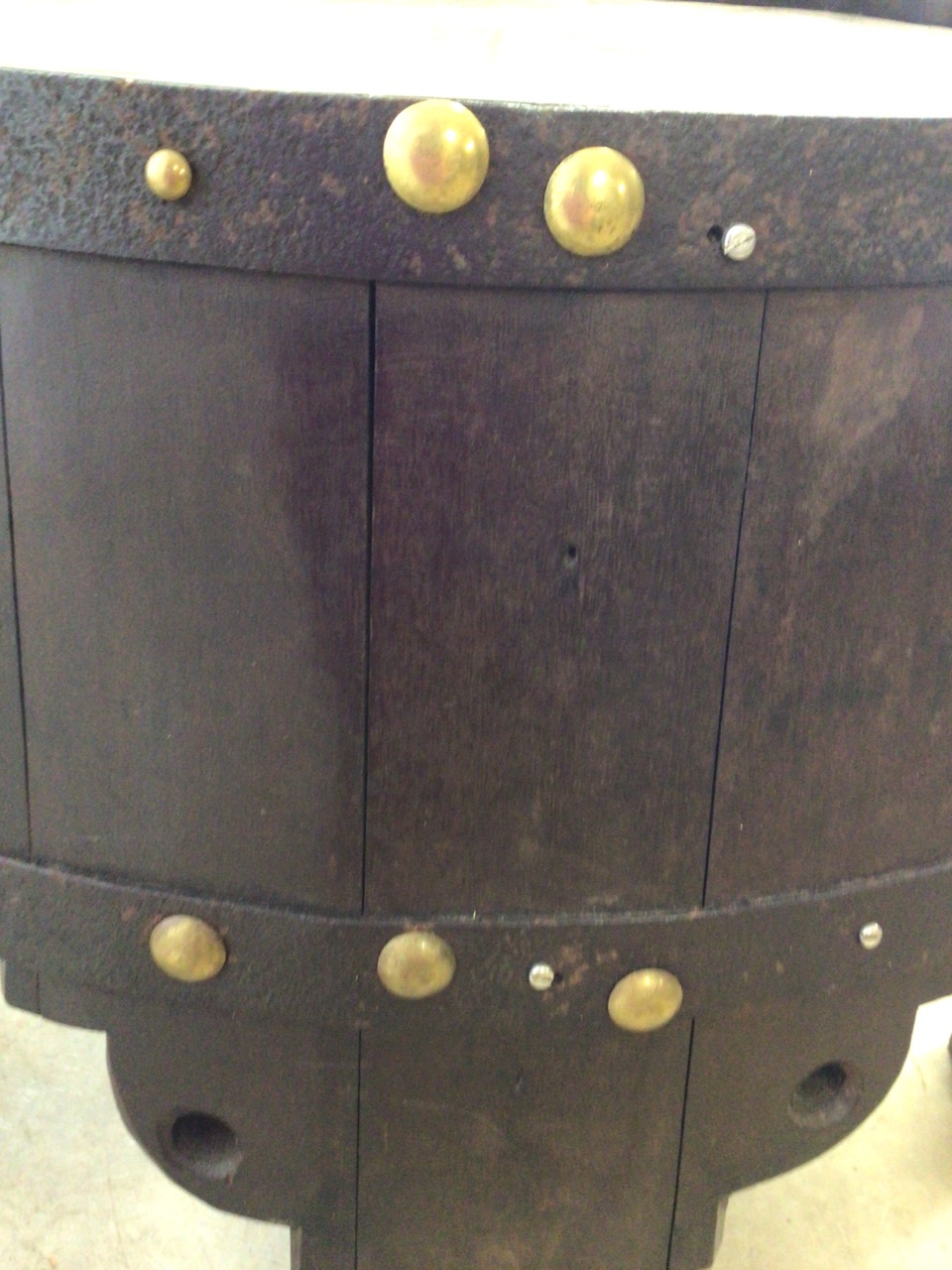 A pub table made from a wine barrel with carved card symbols. Borges Oporto stamped to top. W:65cm x - Image 5 of 5