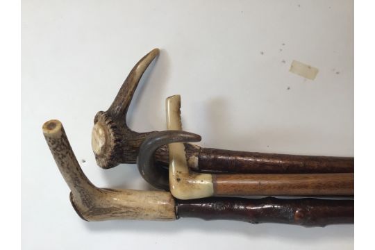 A collection of four horn handled walking sticks. - Image 1 of 4