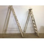 Two sets of vintage step ladders with original paintwork. H:205cm and H:183cm