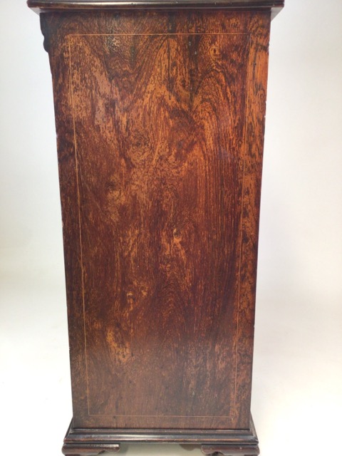 A Gillows style rosewood music cabinet with extensive inlay, glazed door to material lined - Image 10 of 12