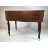 A Victorian mahogany Pembroke Table with drop flaps and turned legs with brass castors W:96cm x D: