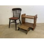 A pub chair also with a two tier table and a small rattan stool. W:60cm x D:38cm x H:63cm