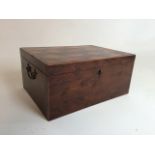 A Victorian parquetry walnut box with metal handles. W:33cm x D:24cm x H:15cm