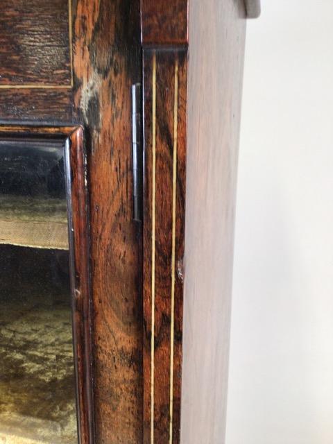 A Gillows style rosewood music cabinet with extensive inlay, glazed door to material lined - Image 9 of 12