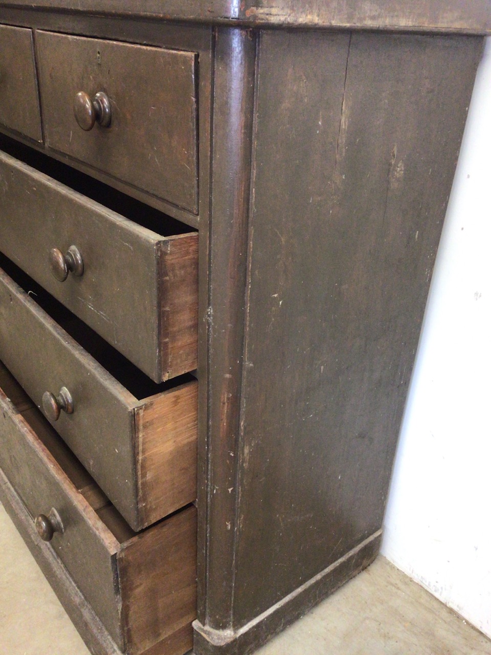 A Victorian painted pine chest of drawers with two short over three long drawers. W:104cm x D:46cm x - Image 3 of 7