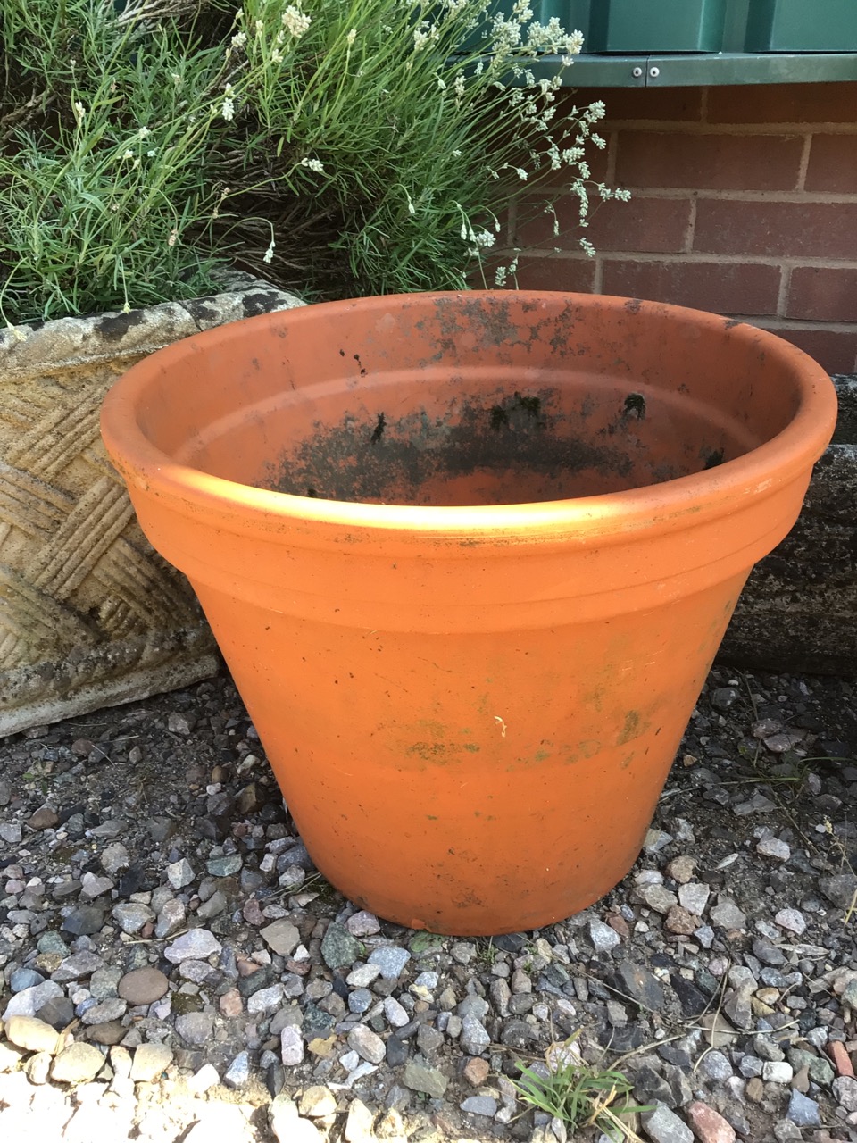 A large square planter also with a terracotta plant pot. W:48cm x D:48cm x H:36cm - Image 3 of 3