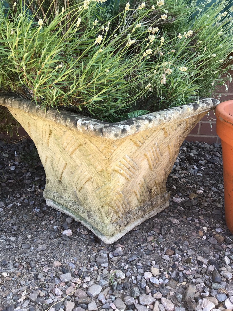 A large square planter also with a terracotta plant pot. W:48cm x D:48cm x H:36cm - Image 2 of 3