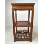 A Chinese hardwood plant stand with shelf below. W:37cm x D:37cm x H:73cm