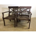 Four hardwood garden chairs from the Charleston collection. W:60cm x D:55cm x H:90cm