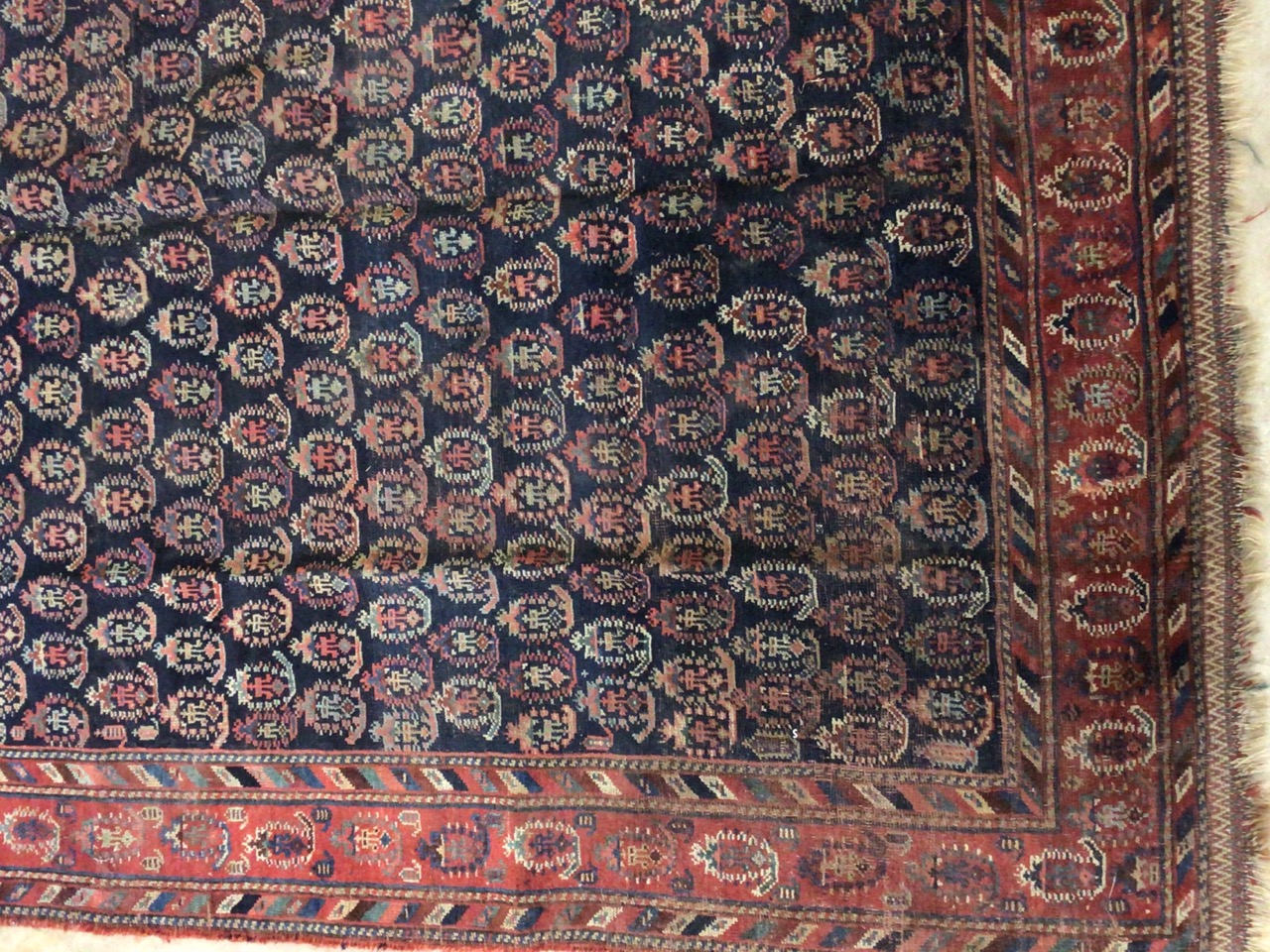 A vintage Persian Bihar rug with navy blue ground and terracotta borders. W:310cm x H:170cm - Image 2 of 5