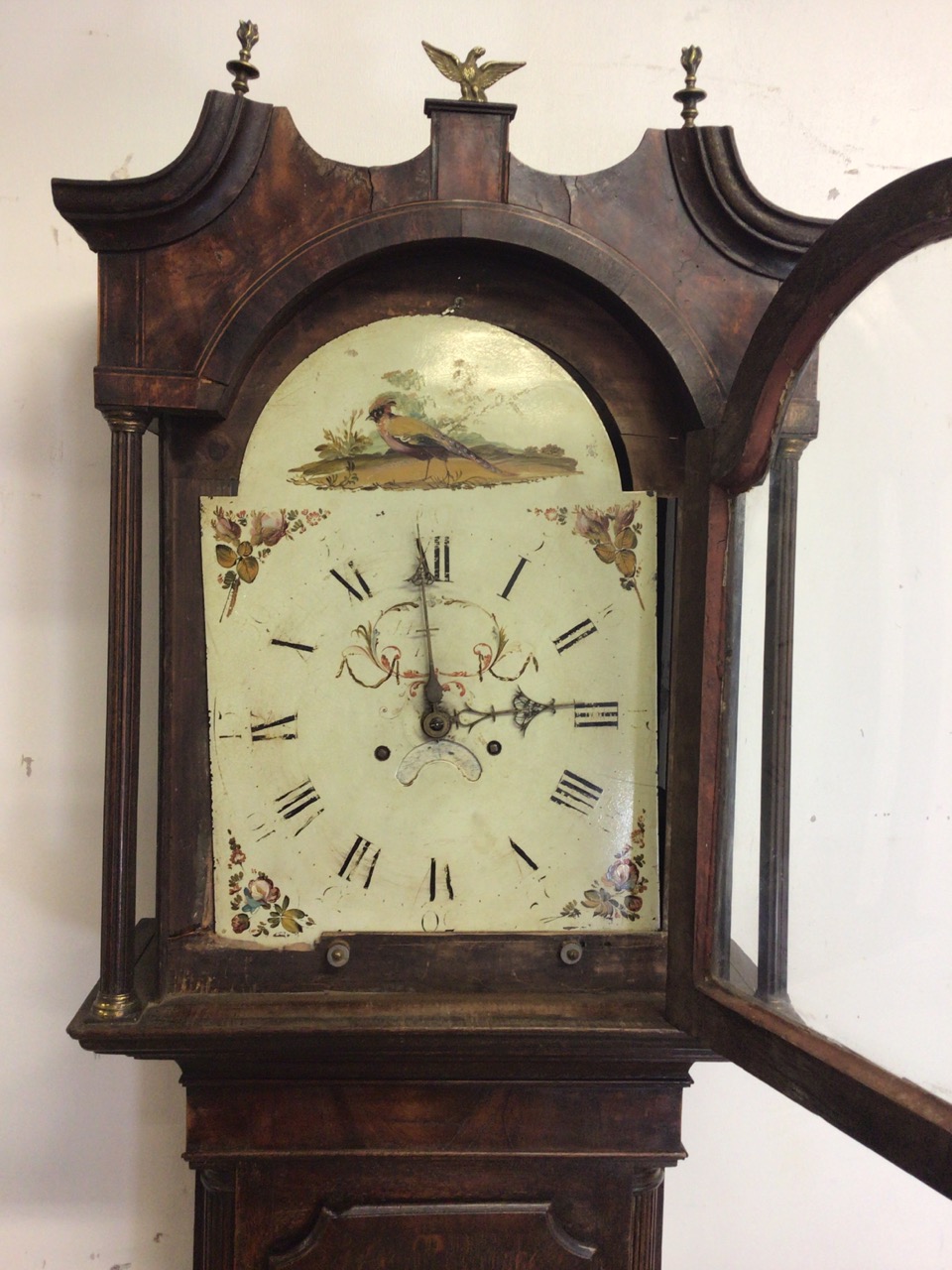 Oak cased grandfather clock with painted face, battery movement no weights or pendulum. W:52cm x D: - Image 2 of 8