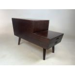 Mid century Vanson teak sewing/ coffee table with lift up top and two drawers. Sliding storage