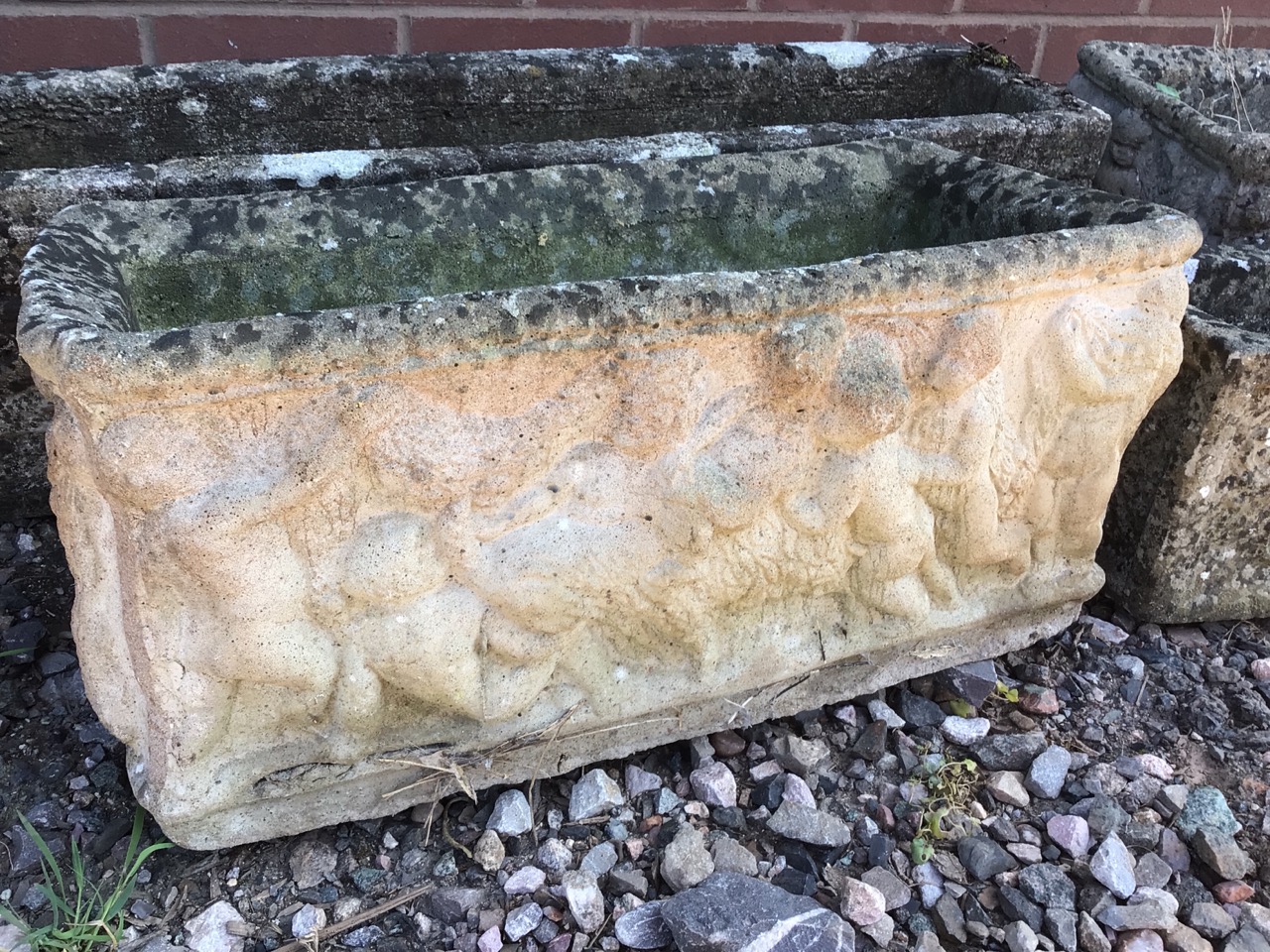 Four oblong concrete garden planters. W:91cm x D:22cm x H:25cm - Image 3 of 3