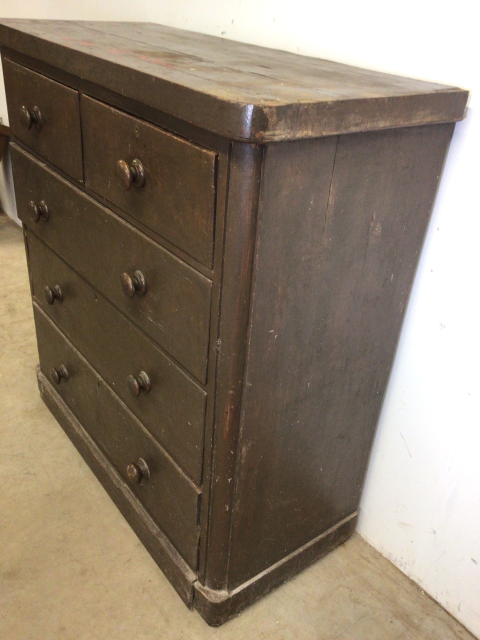 A Victorian painted pine chest of drawers with two short over three long drawers. W:104cm x D:46cm x - Image 2 of 7