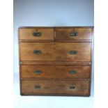 A 19th century mahogany two part military campaign chest of drawers. Lower section with two long