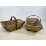Two vintage French wooden flower trugs. One with bentwood handle and one with metal handle W:36cm