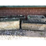 Four oblong concrete garden planters. W:91cm x D:22cm x H:25cm