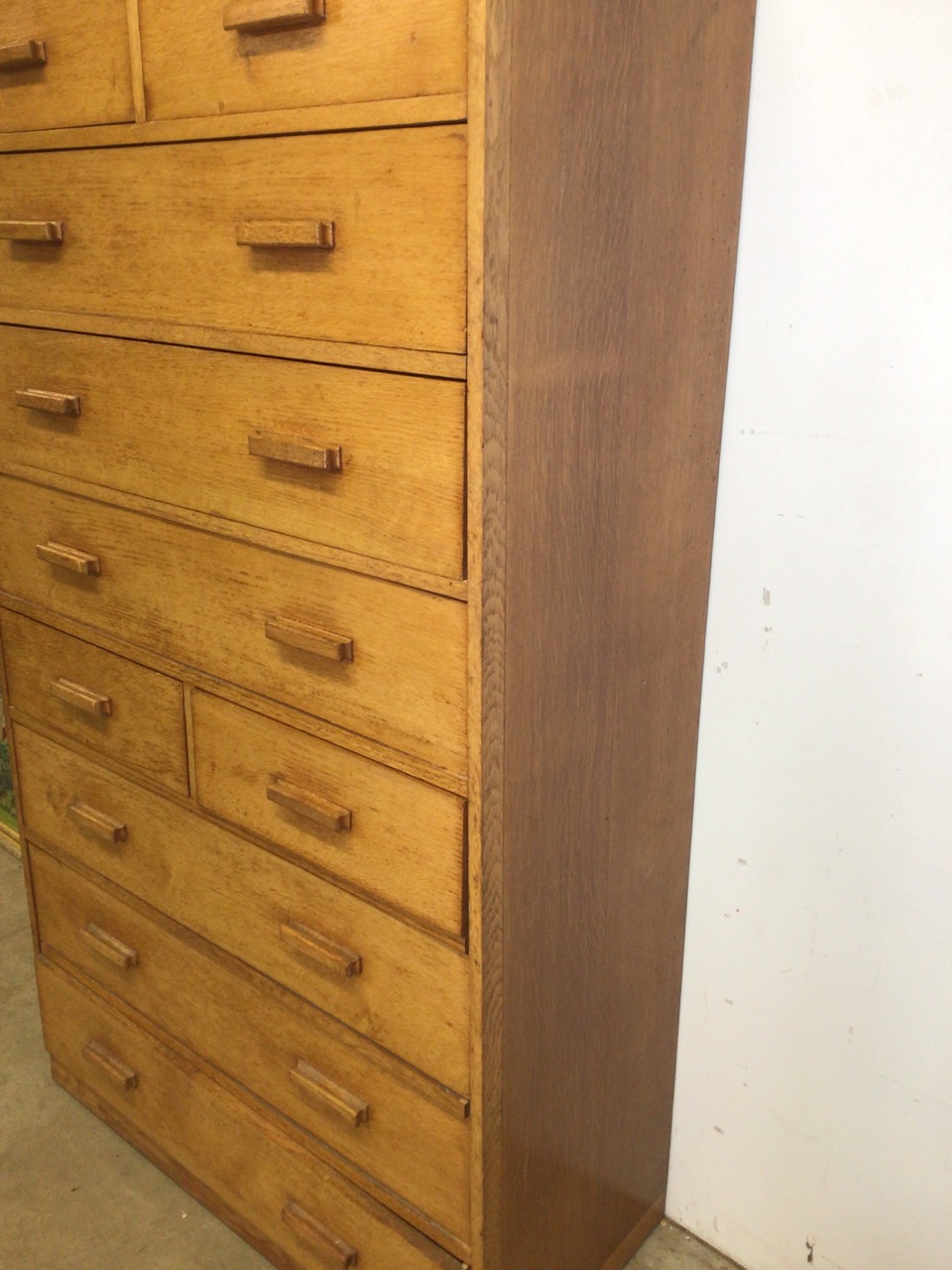 A mid century oak fronted ten drawer tall boy with original handles. W:91cm x D:41cm x H:158cm - Image 2 of 4