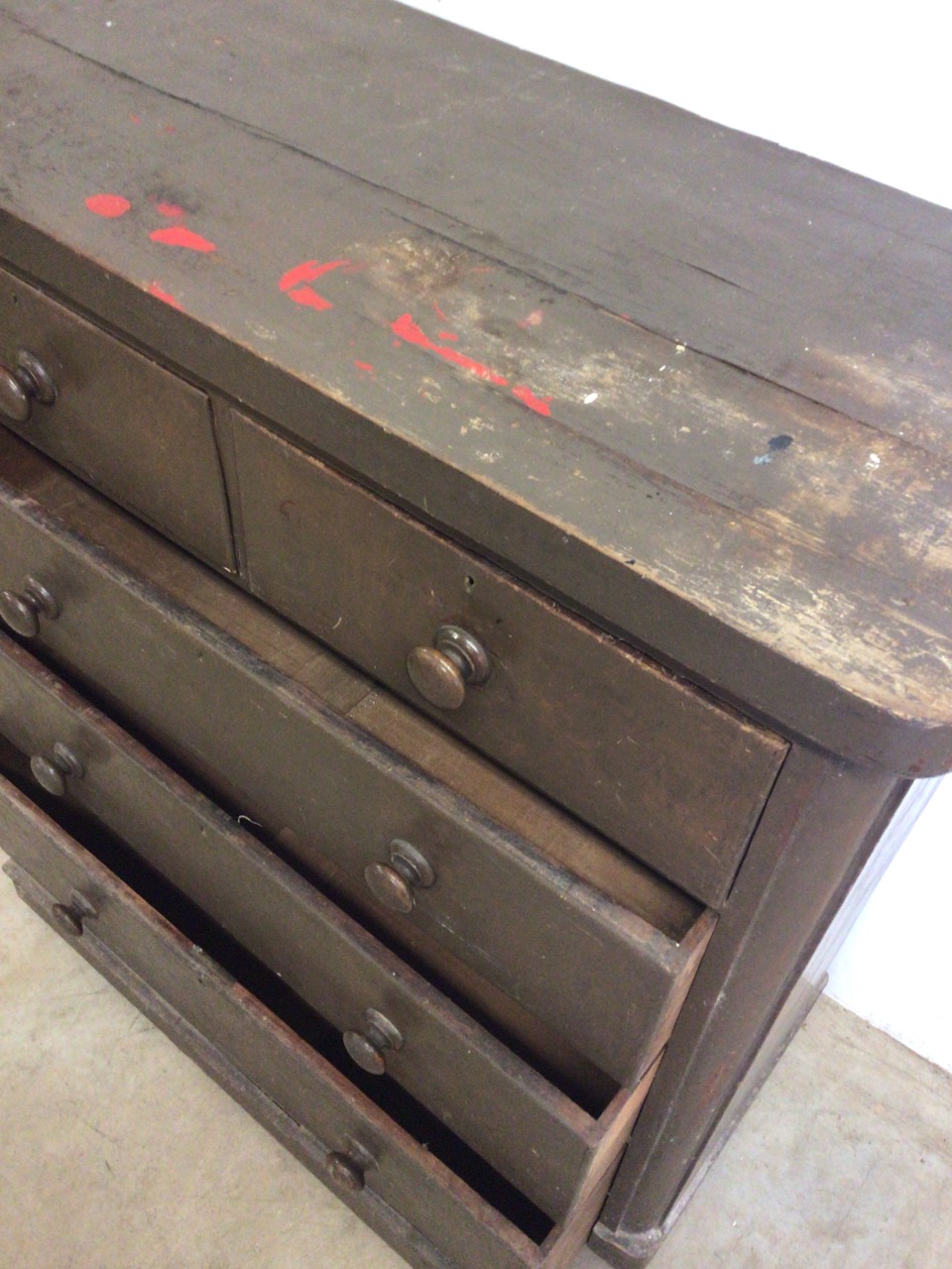 A Victorian painted pine chest of drawers with two short over three long drawers. W:104cm x D:46cm x - Image 7 of 7