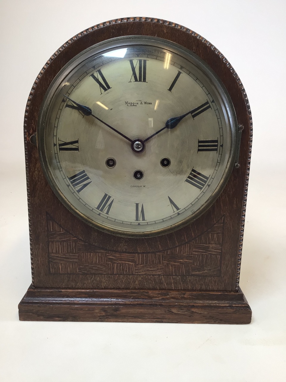 A large Mappin and Webb London mantle clock. W:28cm x D:17cm x H:35cm