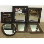 Six modern mirrors including an oval bevelled mirror. W:40cm x H:50cm