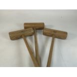 Three Jacques croquet mallets made from ash. Length 94cm