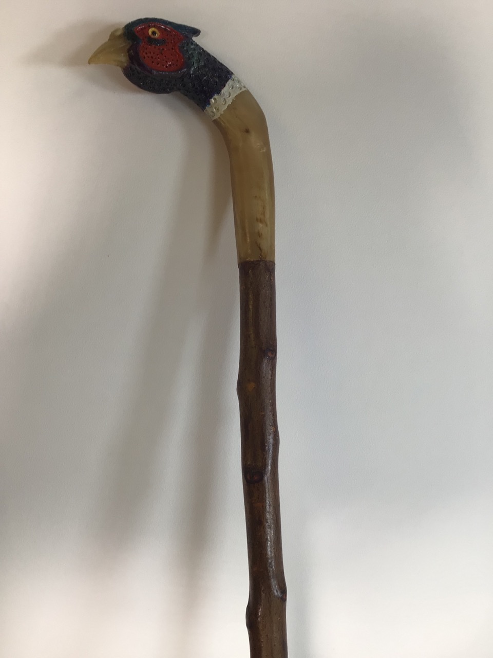 A pheasant head walking stick with horn handle. H:113cm - Image 3 of 5