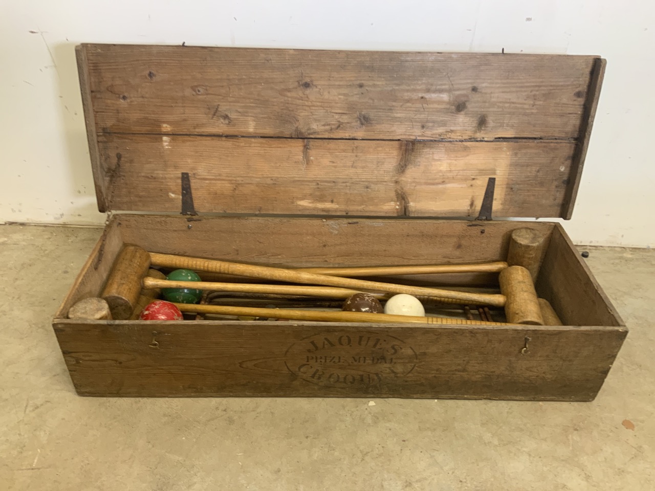 A vintage boxed Jacques croquet set, including six mallets, six hoops, six balls W:105cm x D:36cm - Image 2 of 3