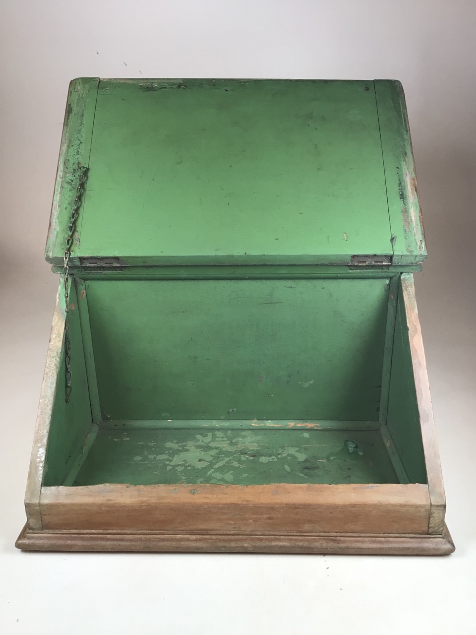 A small Victorian table top lectern with lift up lid to storage with green painted interior. W: - Image 2 of 6