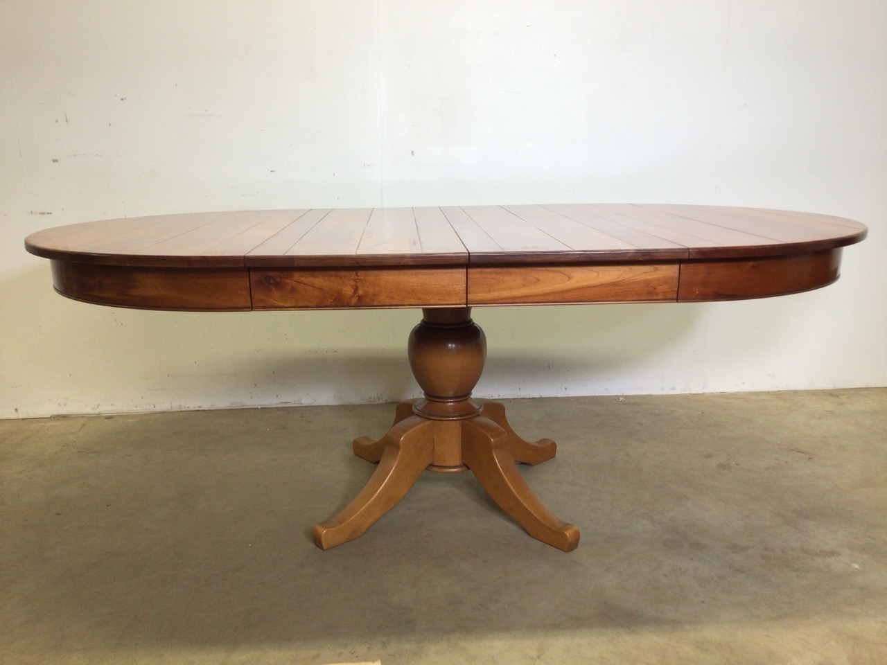 A French cherry wood dining table on large single pedestal W:196cm x D:115cm x H:75cm