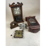 Two wall clocks also with two barometers. W:25cm x D:12cm x H:52cm