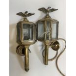 A Pair of brass eagle mounted octagonal wall lights. W:11cm x D:11cm x H:35cm