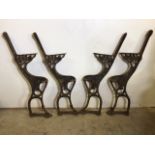 Two pairs of cast iron french cinema or boulle bench ends. W:35cm x H:77cm