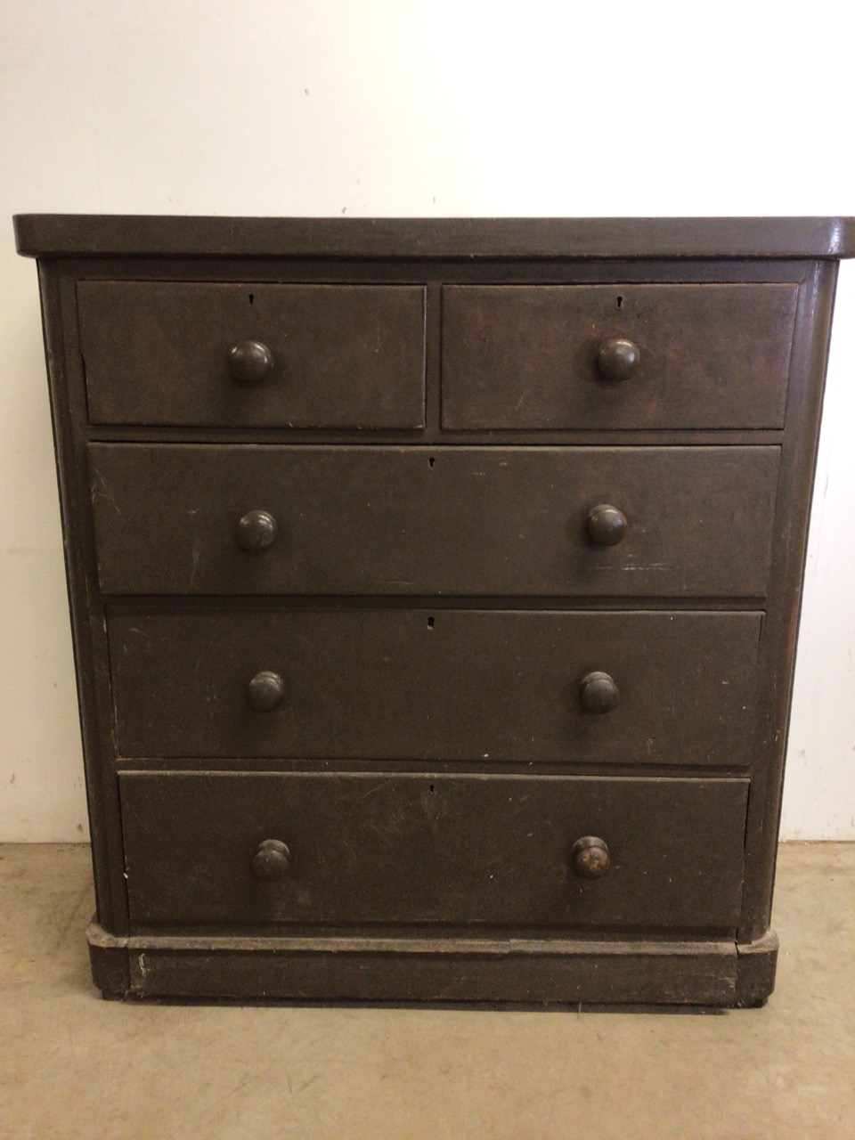 A Victorian painted pine chest of drawers with two short over three long drawers. W:104cm x D:46cm x