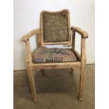 A beech wood arm chair with recling back for restoration. W:60cm x D:69cm x H:91cm