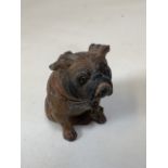 Painted metal money box in form of bull dog. 10cm height. Some paint loss