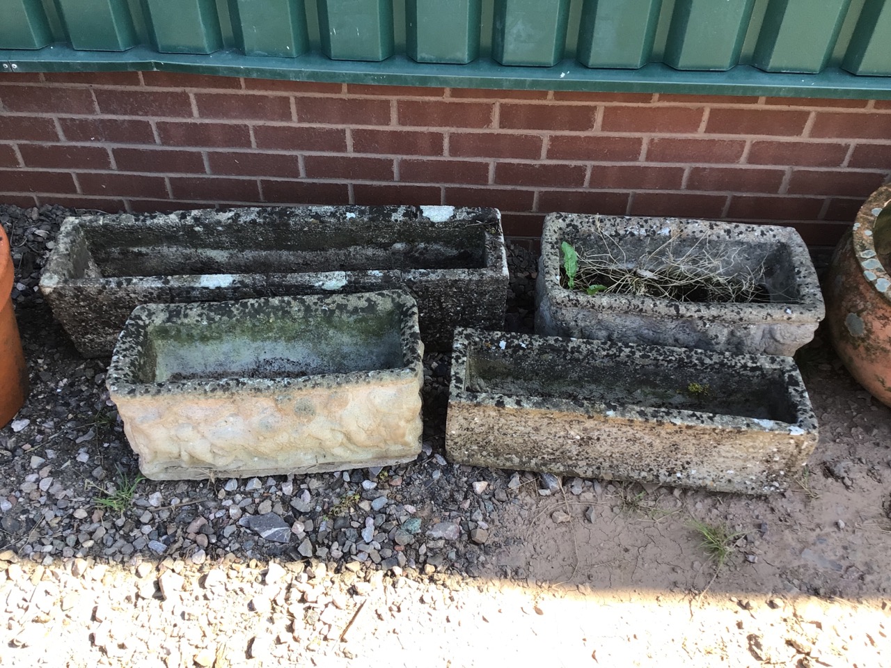 Four oblong concrete garden planters. W:91cm x D:22cm x H:25cm - Image 2 of 3