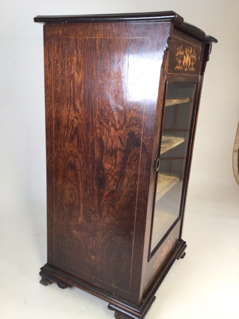 A Gillows style rosewood music cabinet with extensive inlay, glazed door to material lined - Image 4 of 12