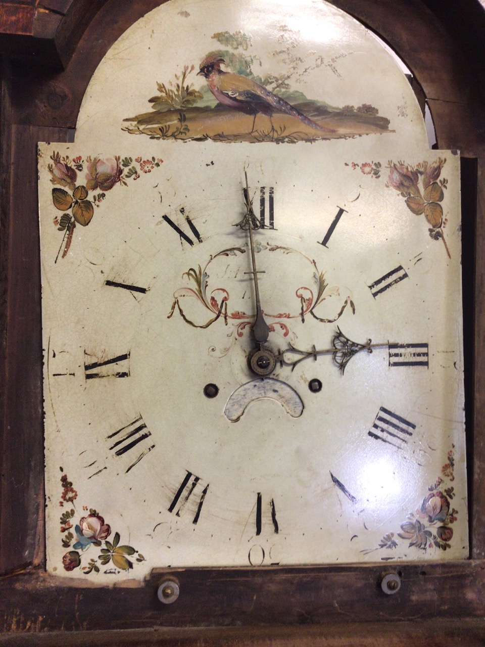 Oak cased grandfather clock with painted face, battery movement no weights or pendulum. W:52cm x D: - Image 6 of 8