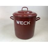 A vintage enamel Weck steriliser with galvanised steel holder and hooks H:43cm including handle W: