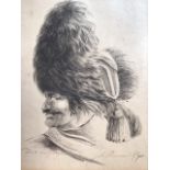 Dirk Langendijk (Dutch 1848-1905)etching of a soldier with a fur hat, on paper. W:26cm x H:
