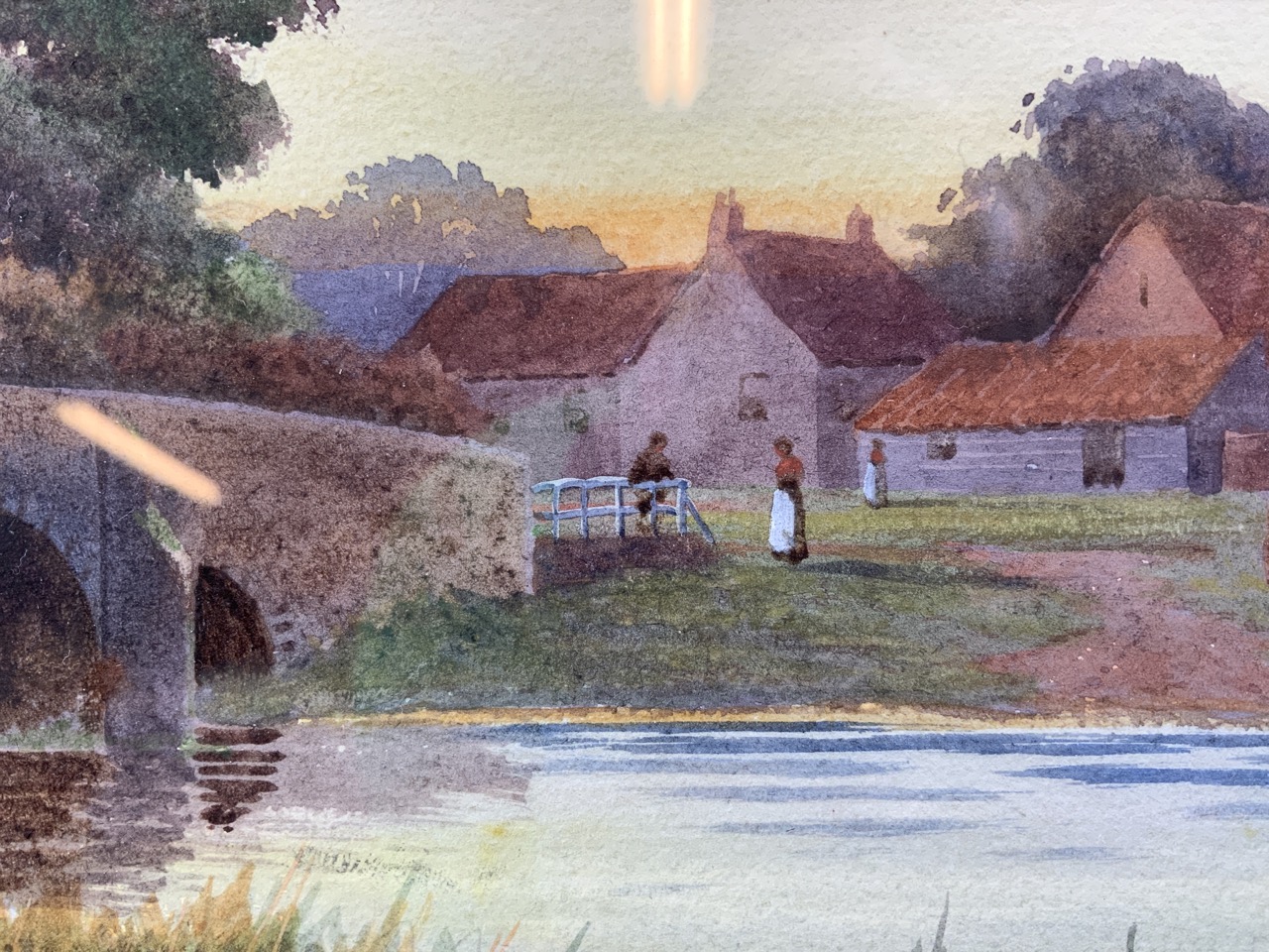 Original watercolour of a quiet riverside scene by George Oyston (1860 - 1937). Gilt frame. Signed - Image 3 of 6
