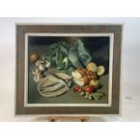 Oil on by by J.R.TRUSON. Mid century in textured period frame. Image W:60cm x H:50cmFrame W:79cm