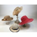 Four ladies formal hats, large natural straw from M&S