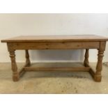 A Victorian pitch pine farmhouse table.W:181cm x D:86cm x H:79cm