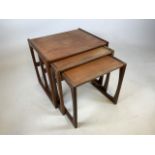 Trio of vintage teak nesting tables in the manner of G-Plan. Distinctive, shaped legs.W:53.5cm x