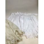 Two vintage christening robes, a Broderie Anglaise childs petticoat together with a Shetland shawl (