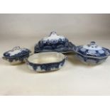 A Selection of blue and white tureens and serving dishes. F and sons Burslem England.