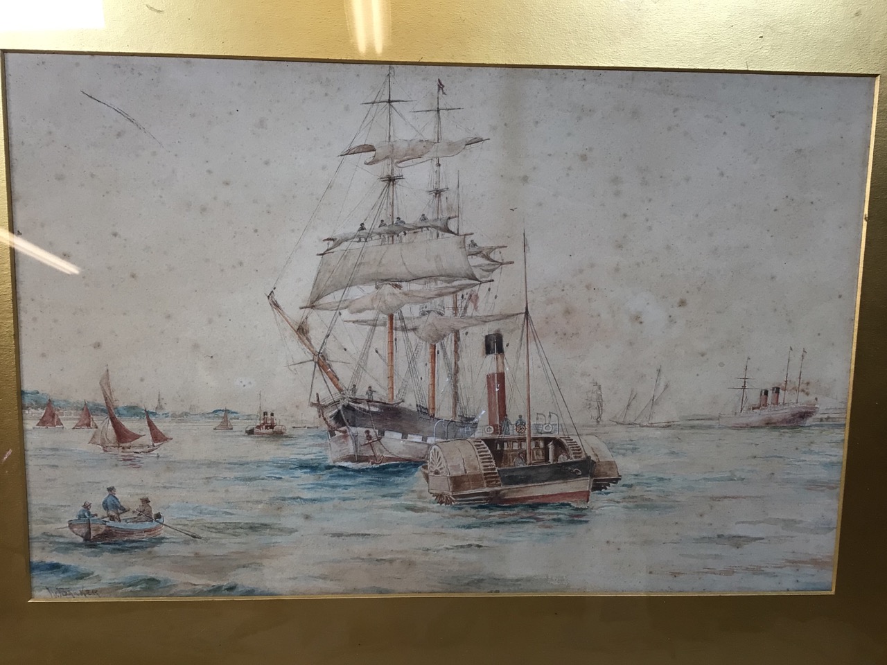 A watercolour of a maritime scene signed W. Barker W:70cm x H:50cm Frame dimensions - Image 2 of 4